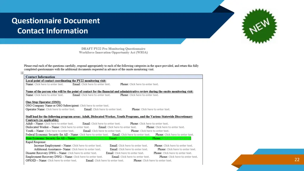 questionnaire document contact information