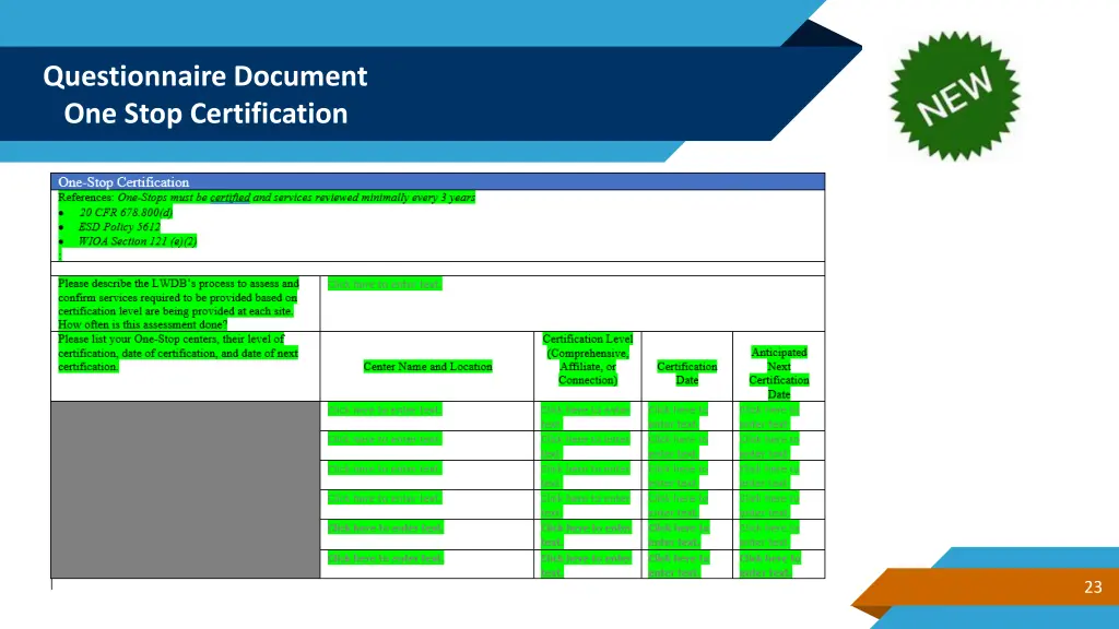 questionnaire document one stop certification