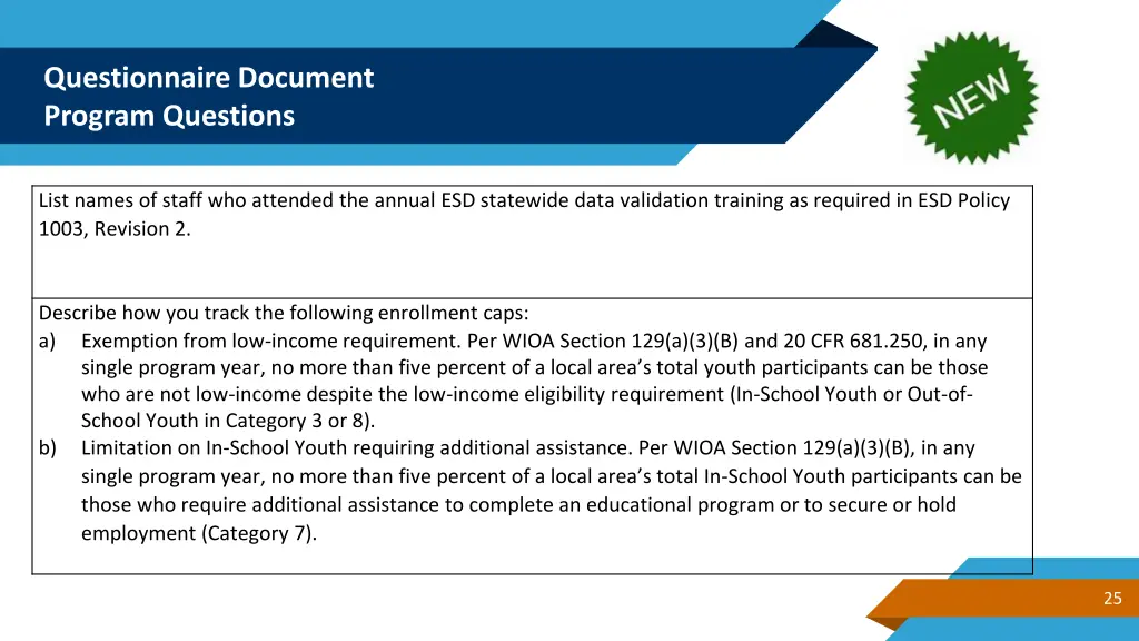 questionnaire document program questions