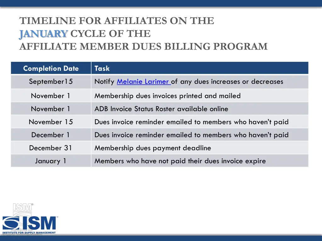 timeline for affiliates on the january cycle