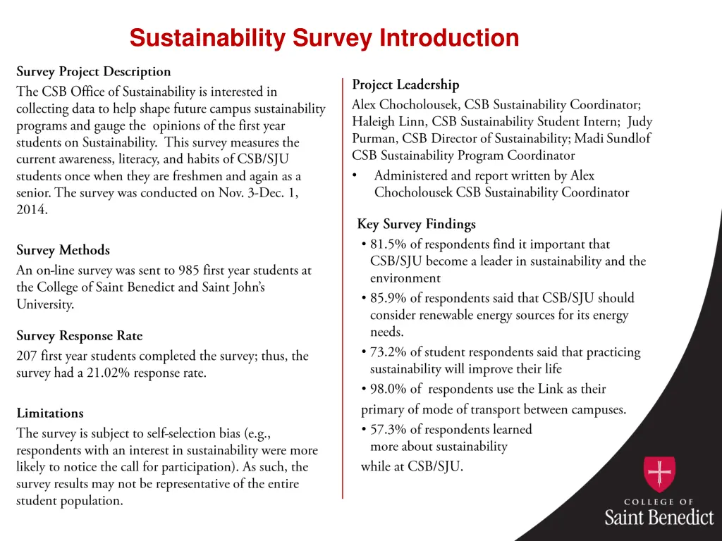 sustainability survey introduction