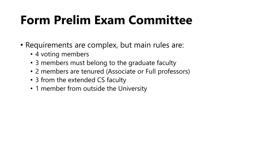form prelim exam committee