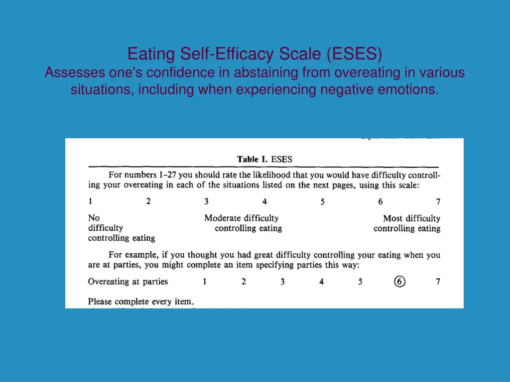 eating self efficacy scale eses assesses