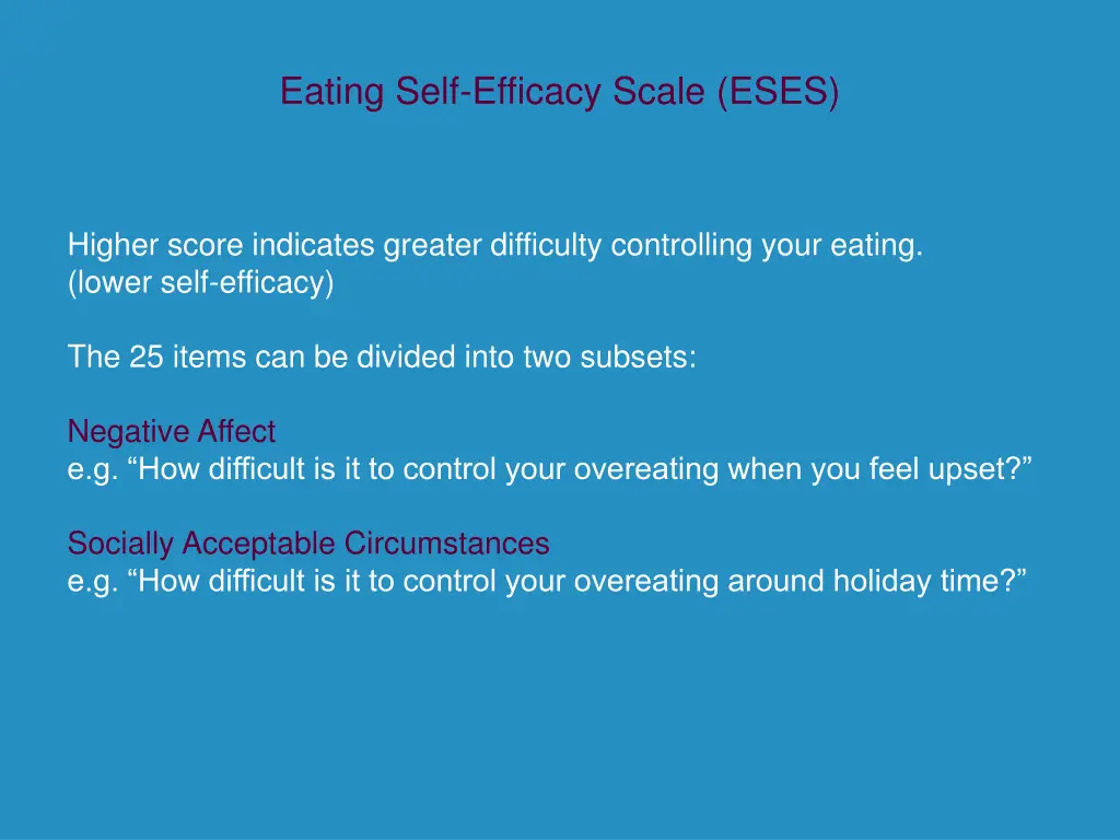 eating self efficacy scale eses