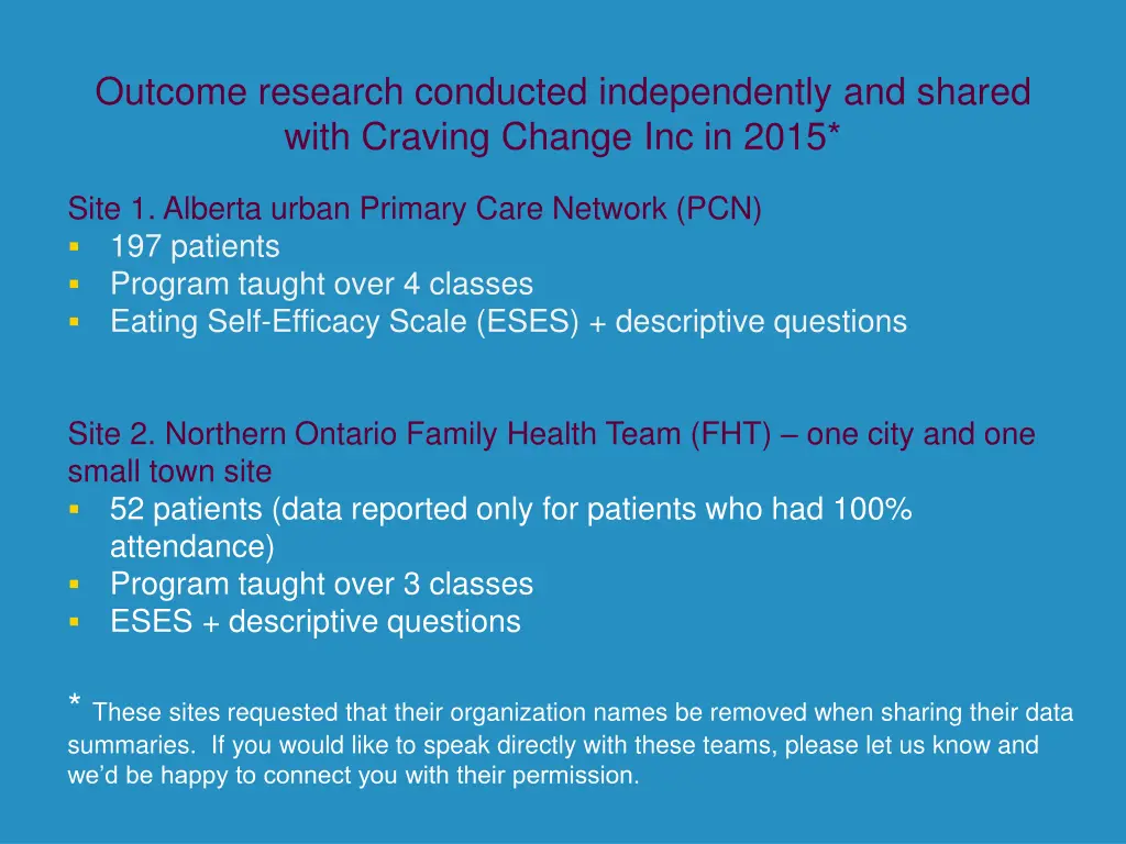 outcome research conducted independently