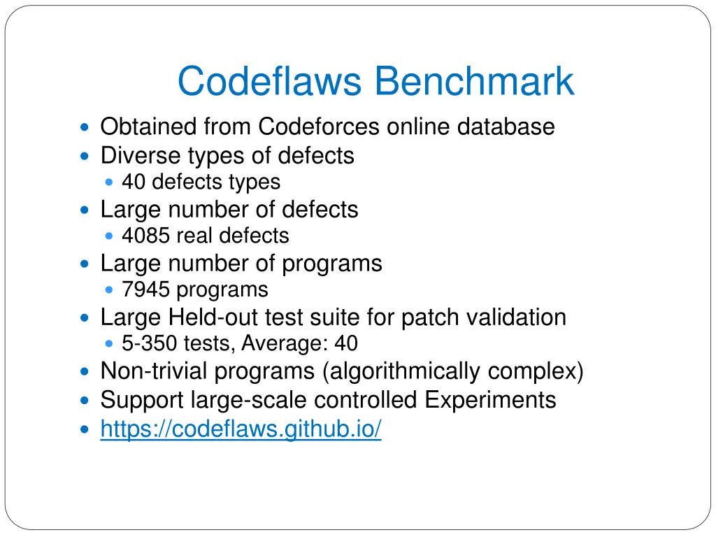 codeflaws benchmark obtained from codeforces