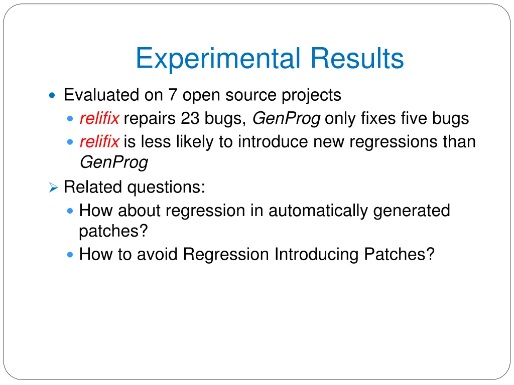 experimental results