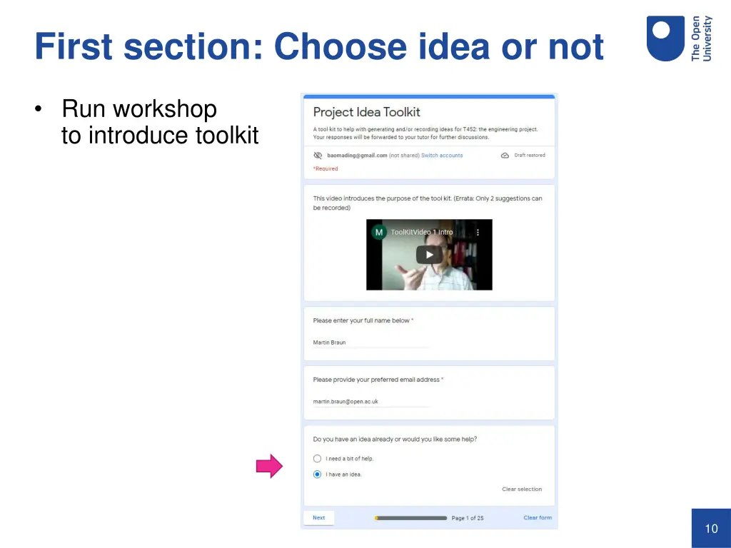 first section choose idea or not