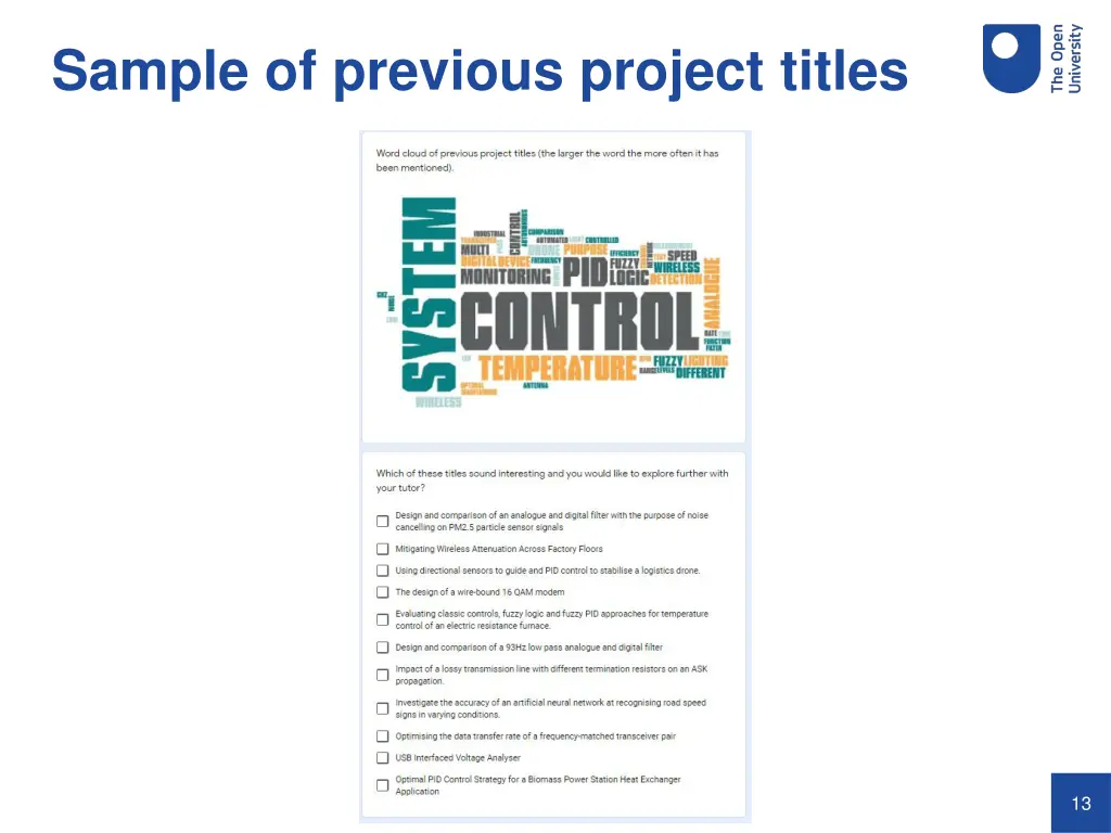 sample of previous project titles