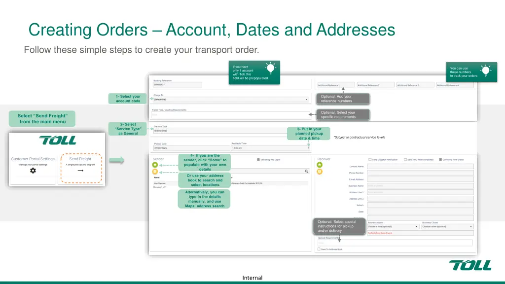 creating orders account dates and addresses