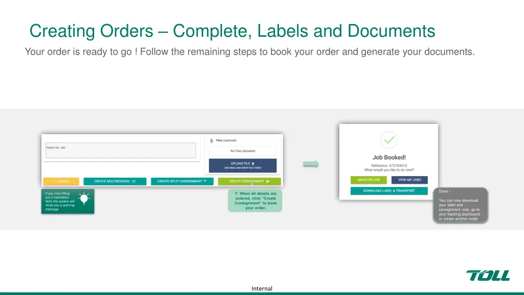 creating orders complete labels and documents