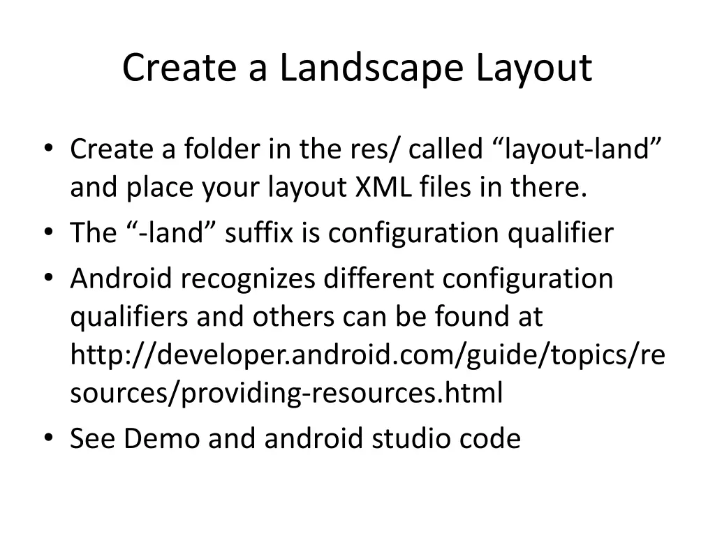 create a landscape layout