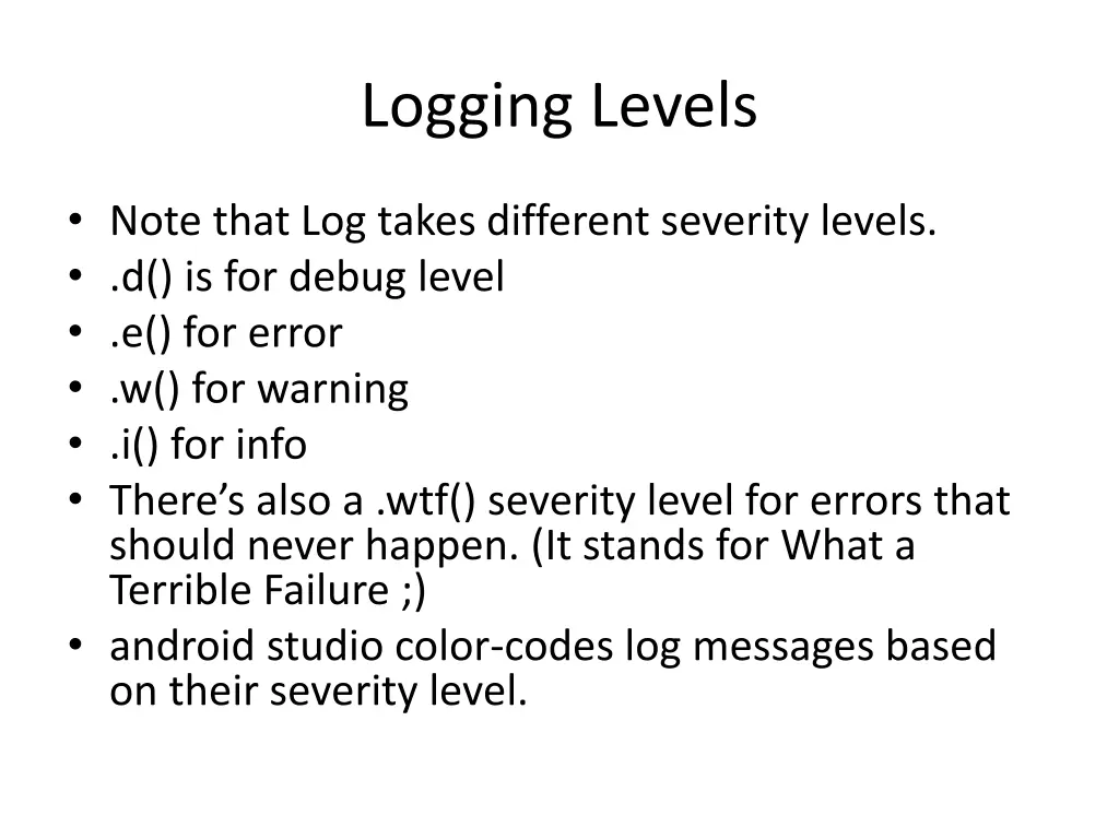 logging levels