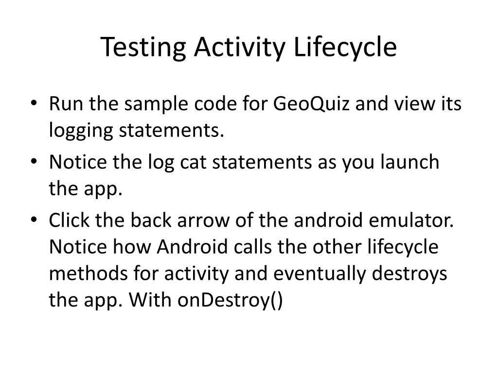 testing activity lifecycle