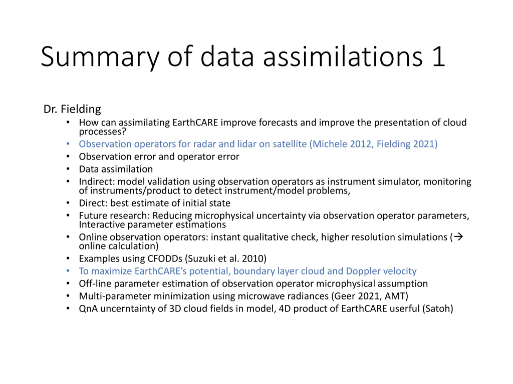 summary of data assimilations 1