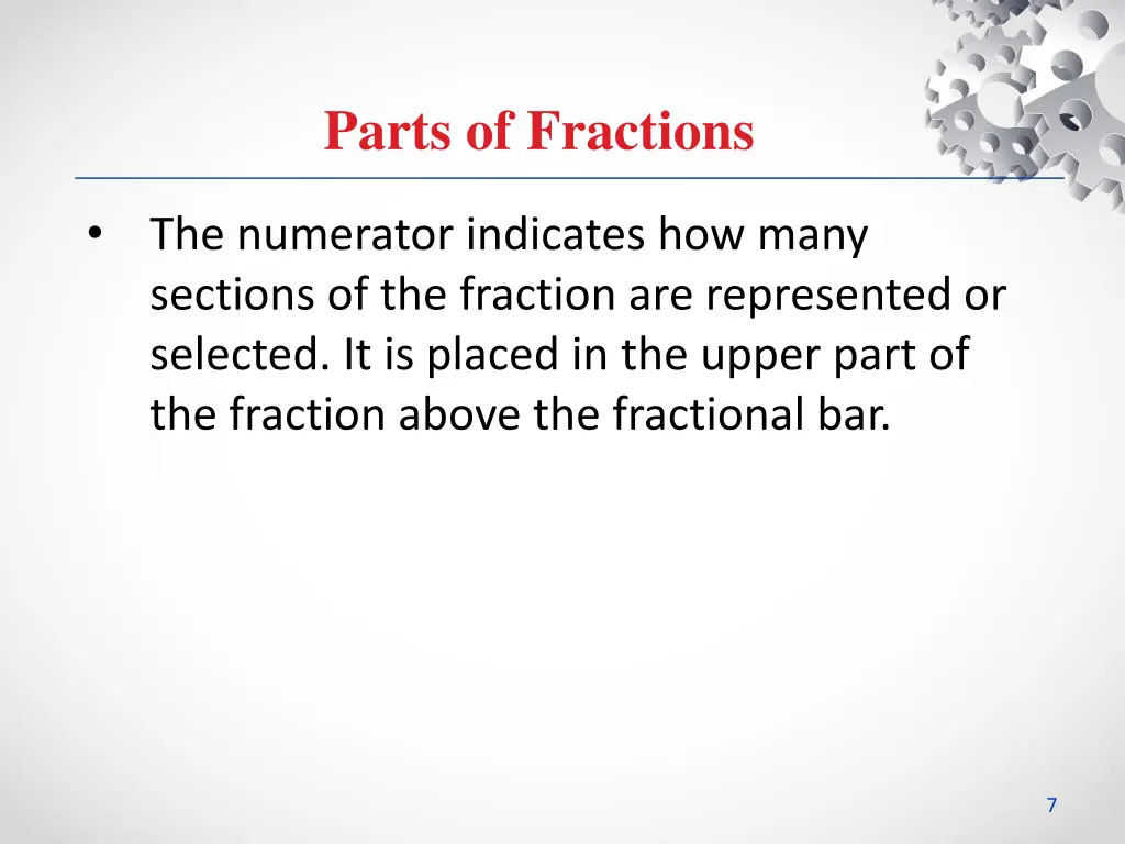 parts of fractions 1