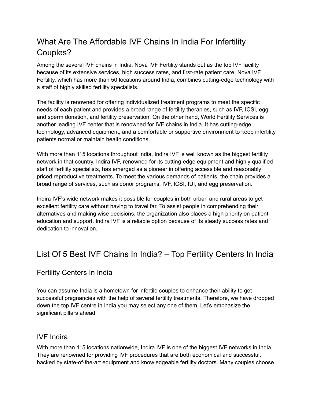 what are the affordable ivf chains in india