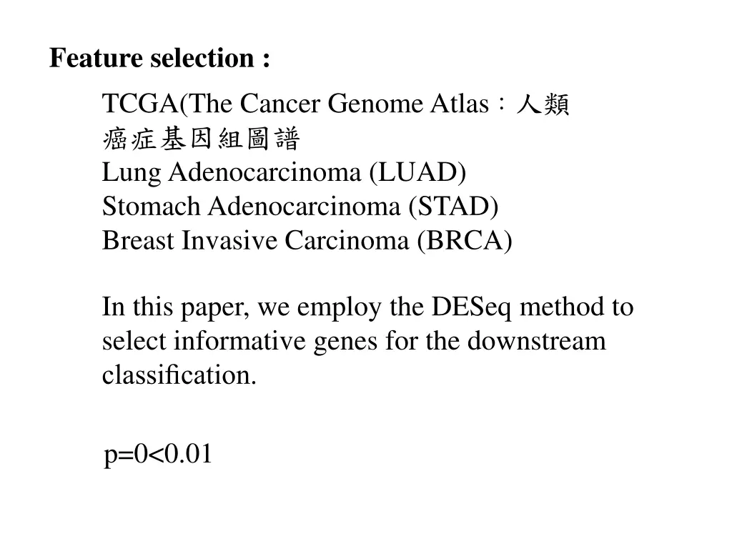feature selection tcga the cancer genome atlas