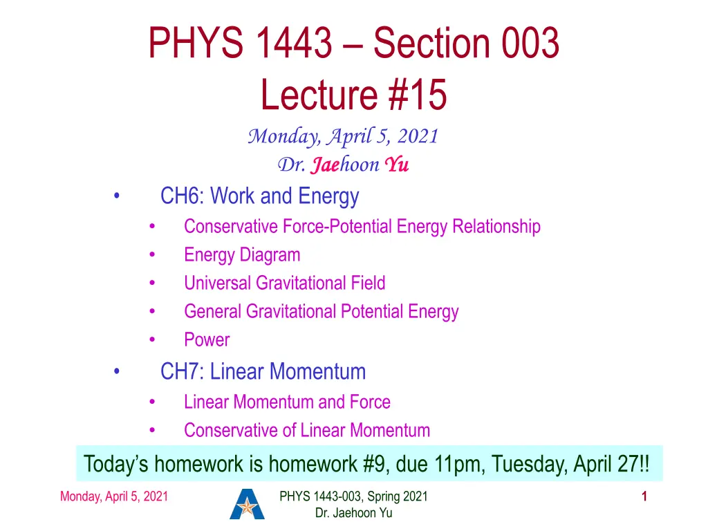 phys 1443 section 003 lecture 15 monday april