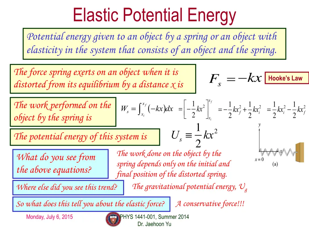 elastic potential energy potential energy given