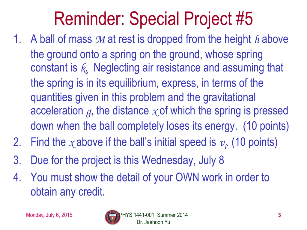 reminder special project 5 1 a ball of mass