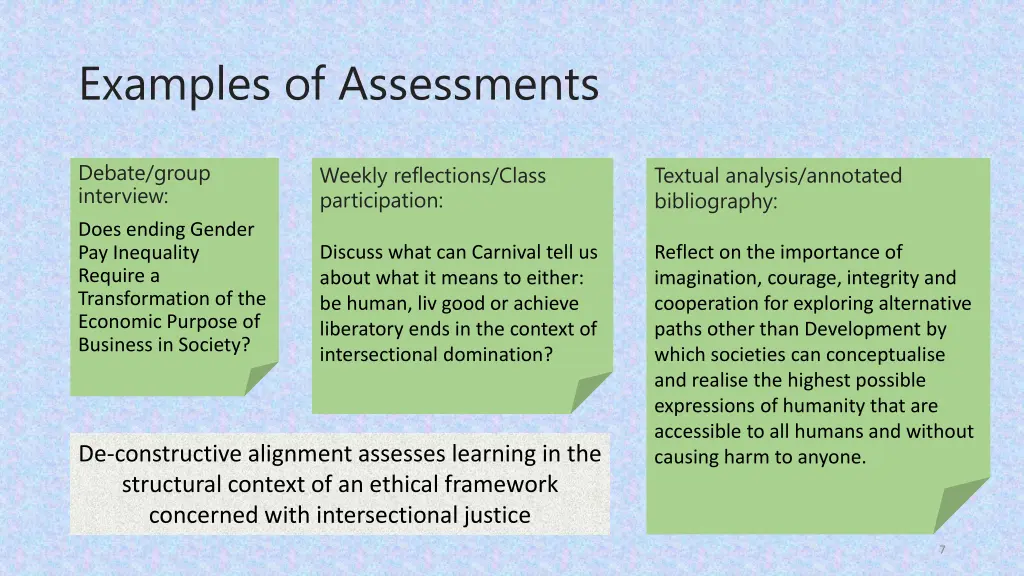 examples of assessments