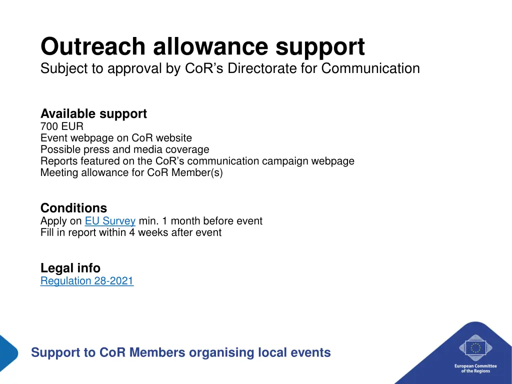 outreach allowance support subject to approval