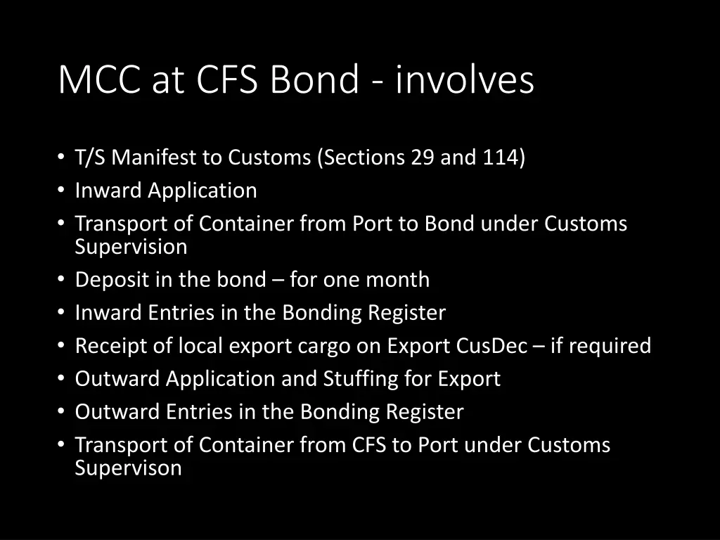 mcc at cfs bond involves