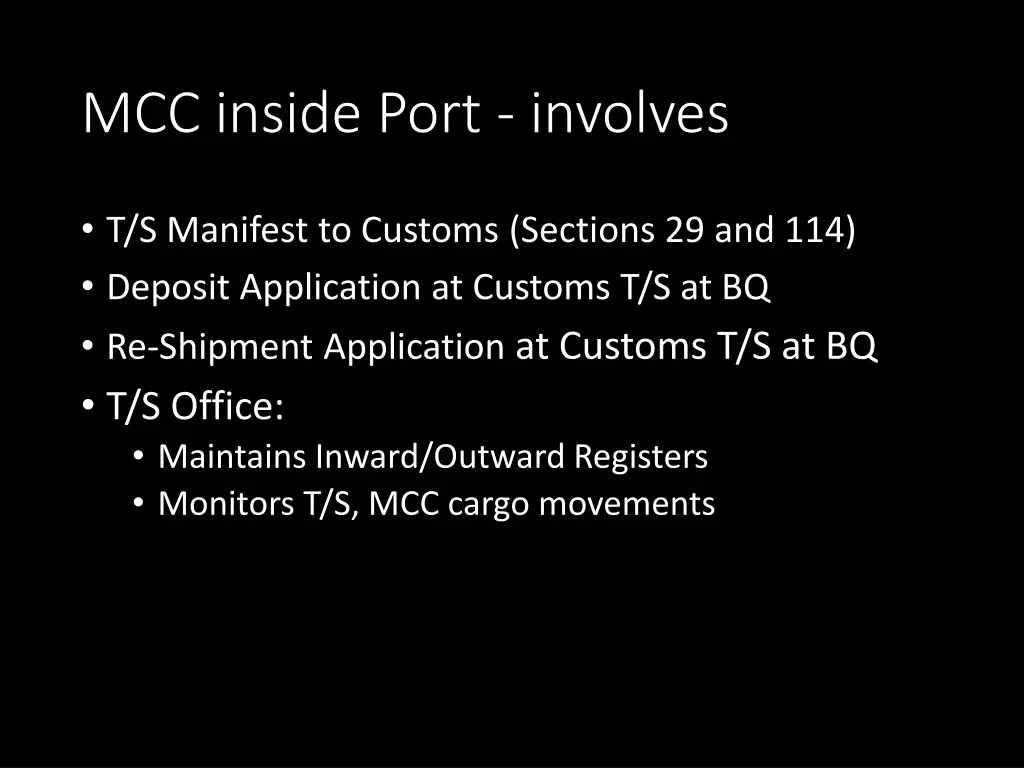 mcc inside port involves