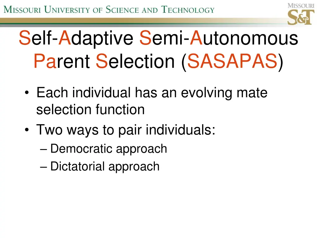 self adaptive semi autonomous parent selection