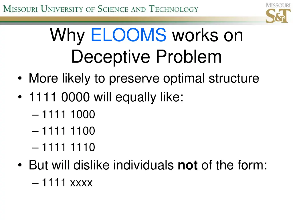 why elooms works on deceptive problem more likely