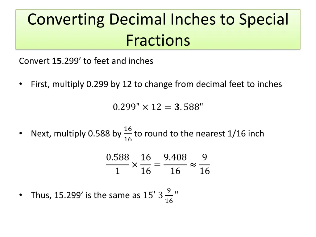 converting decimal inches to special fractions 4
