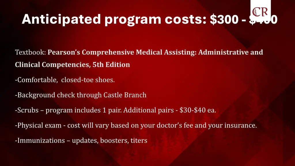 anticipated program costs 300 400