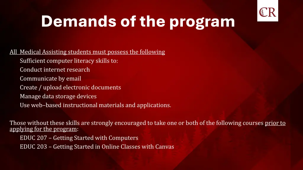 demands of the program 1