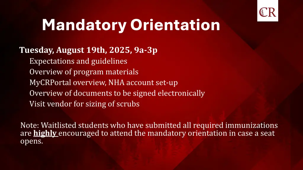 mandatory orientation