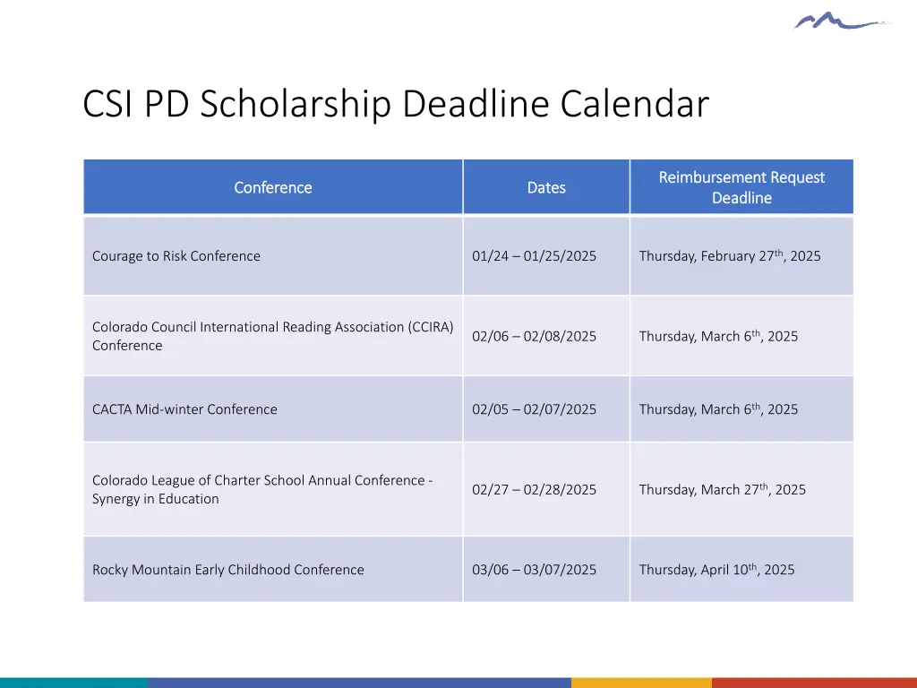 csi pd scholarship deadline calendar