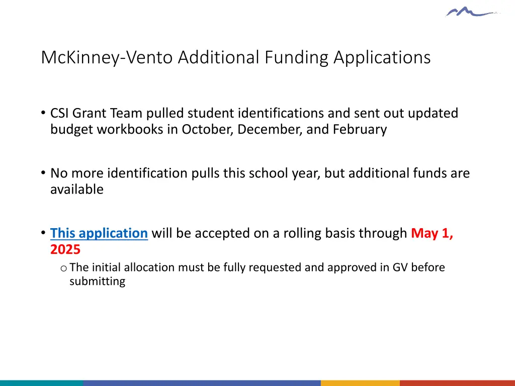 mckinney vento additional funding applications