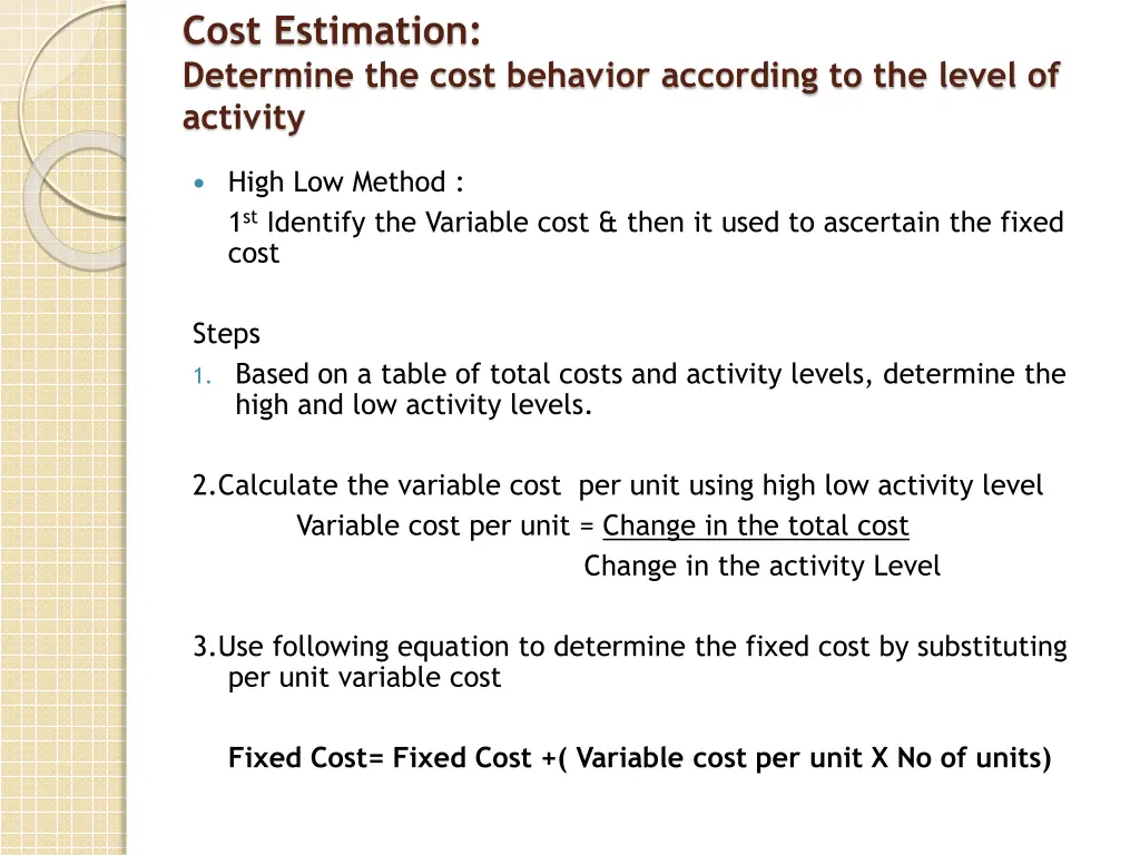 cost estimation determine the cost behavior