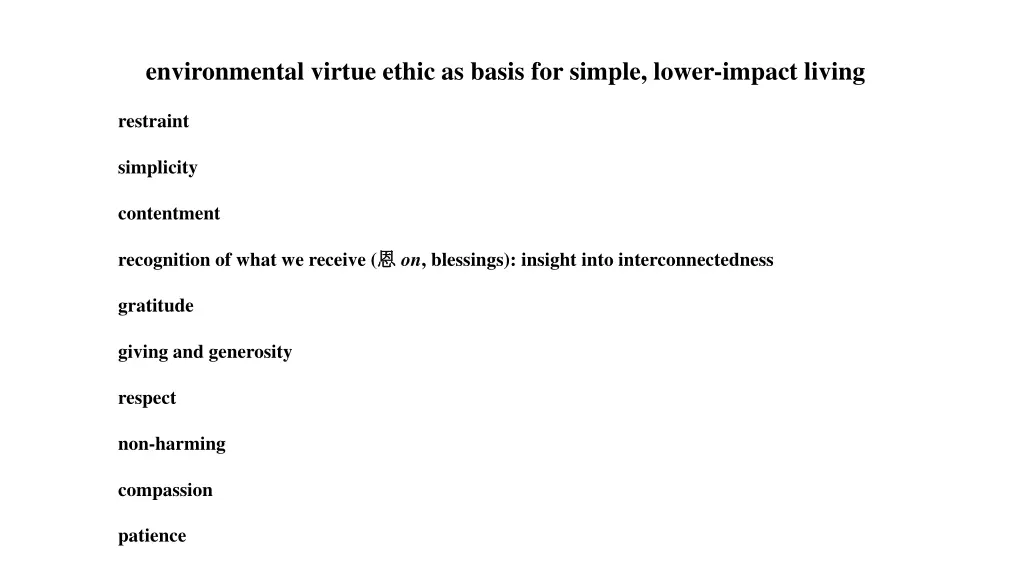 environmental virtue ethic as basis for simple