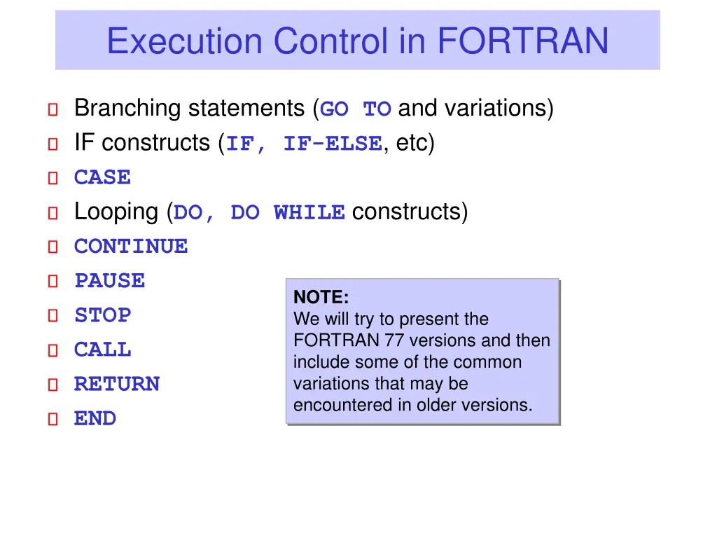 execution control in fortran