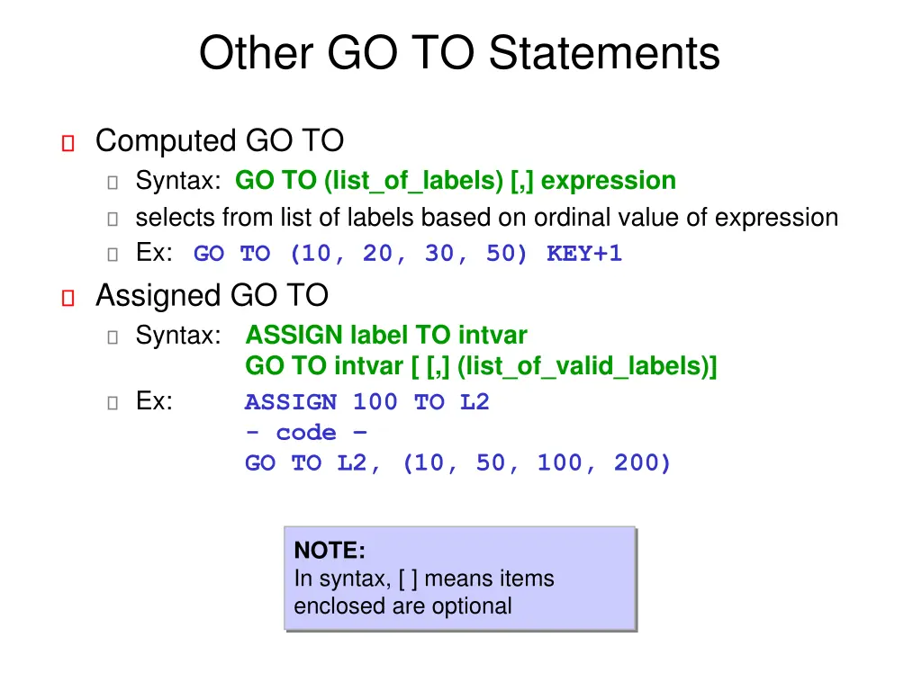 other go to statements