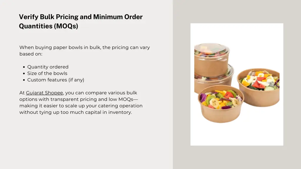 verify bulk pricing and minimum order quantities