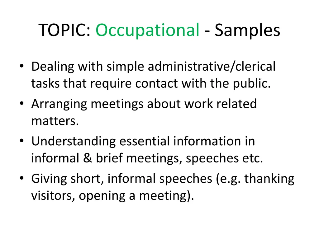 topic occupational samples 1