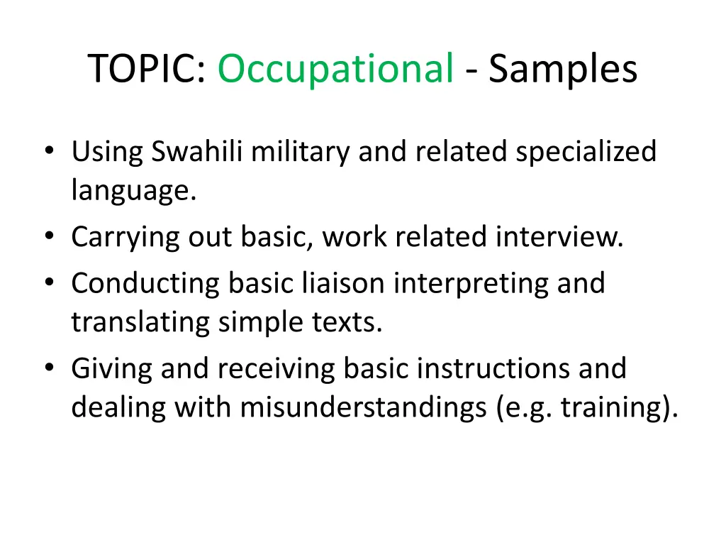 topic occupational samples
