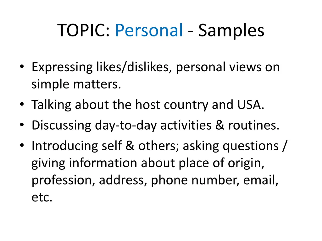 topic personal samples 1