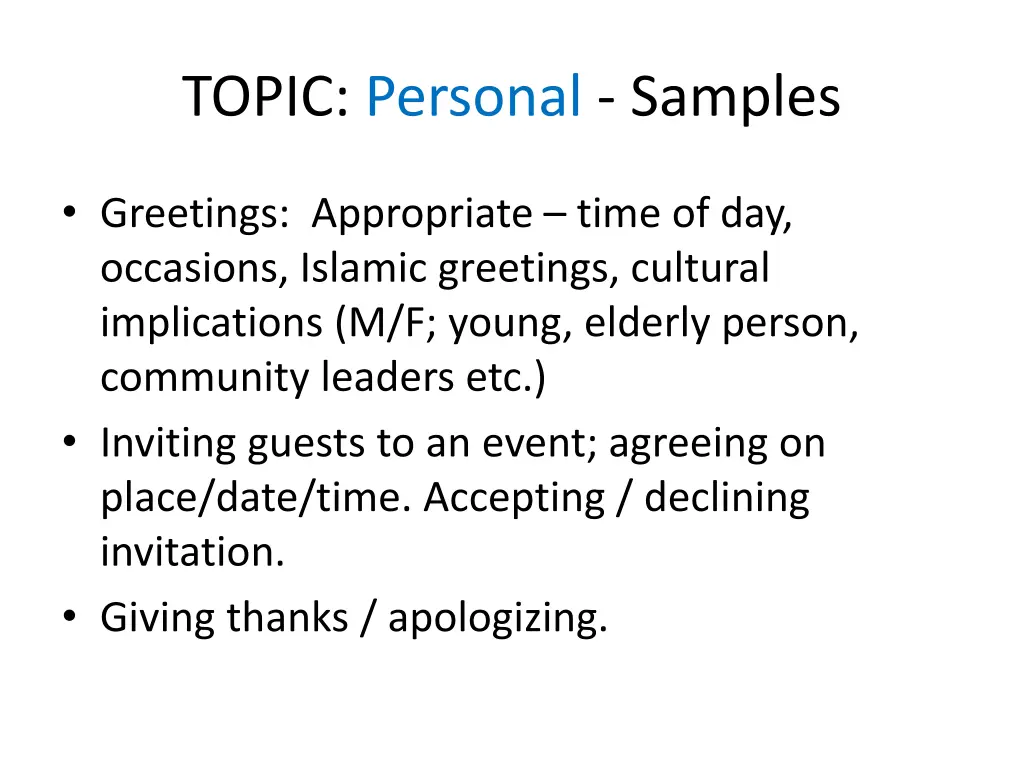 topic personal samples