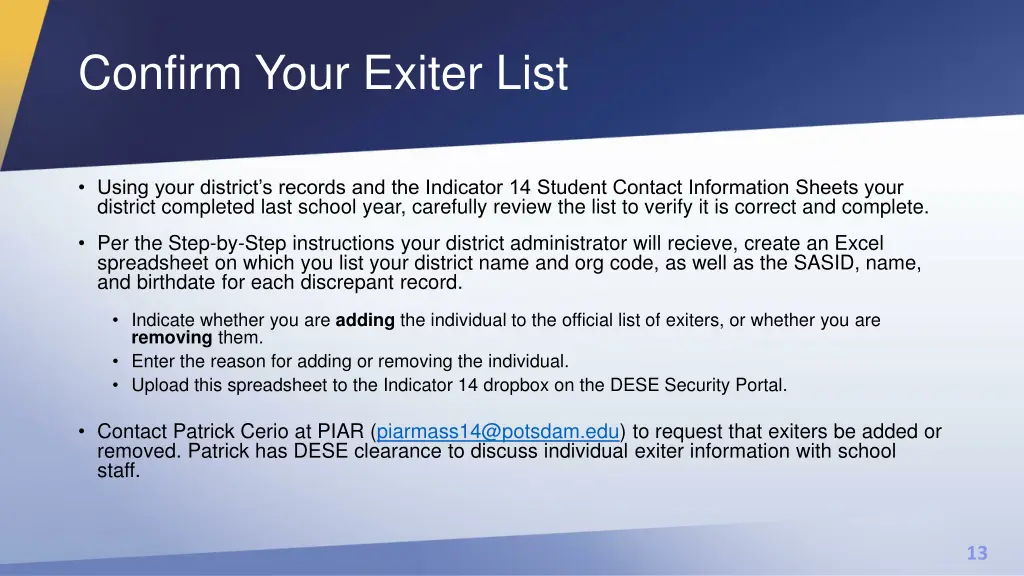 confirm your exiter list