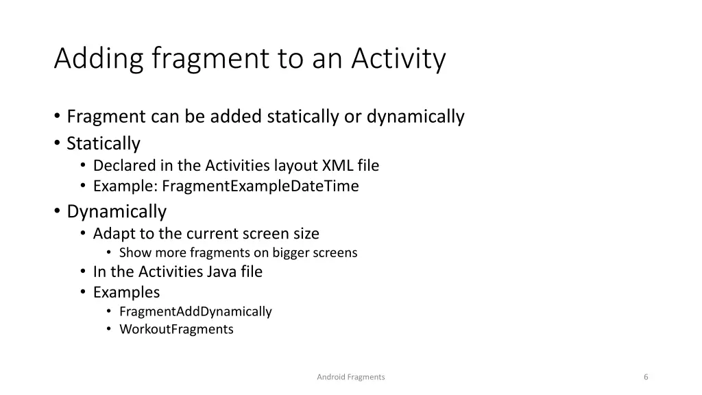 adding fragment to an activity