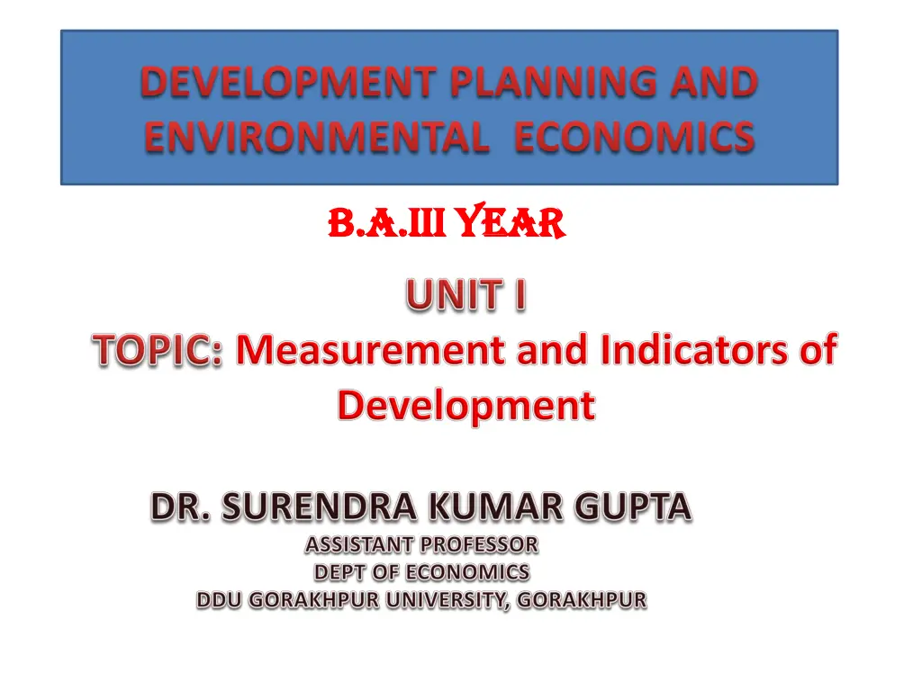 development planning and environmental economics