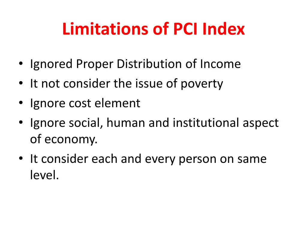limitations of pci index